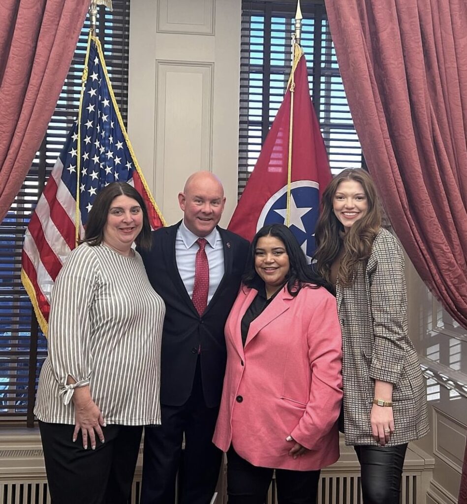 Ellie Southern joined Kingsport Chamber of Commerce COO Vanessa Bennett, left, and her PEAK co-chair, Kelsie Dulaney, second from right, in Nashville to discuss opportunities for Kingsport businesses with Tennessee Comptroller Jason Mumpower.