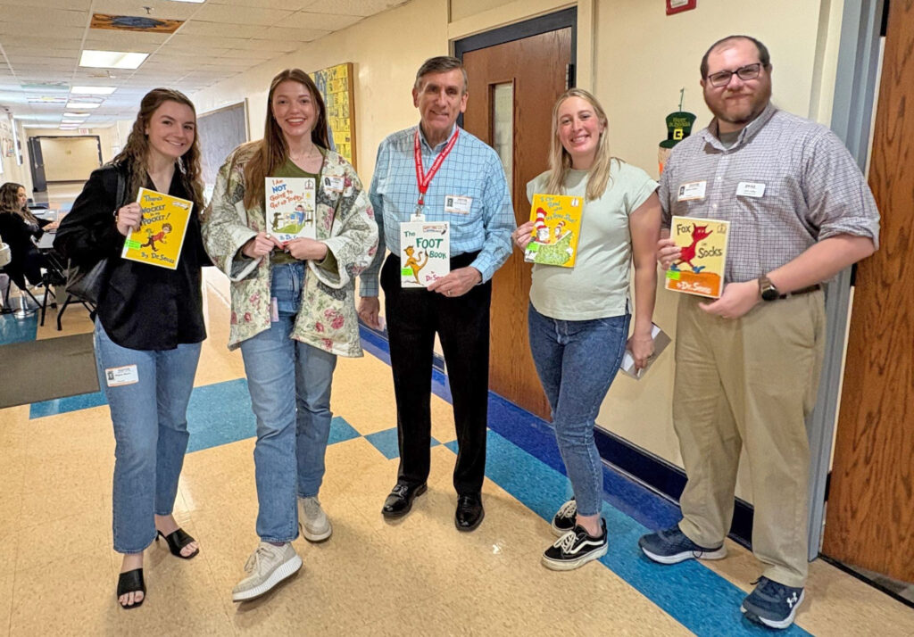Representing the Kingsport Chamber of Commerce’s PEAK and Ambassador groups at Roosevelt Elementary were, from left, Meghan Moore, Ellie Mitchell, Jim McComb, Tori Gilliam and Josh Coffey.